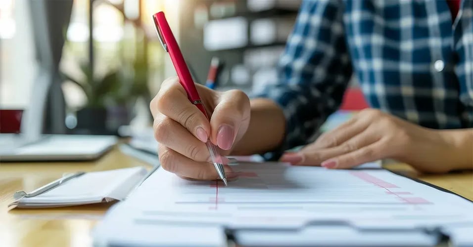 Hand with pen preparing FDA regulatory documents