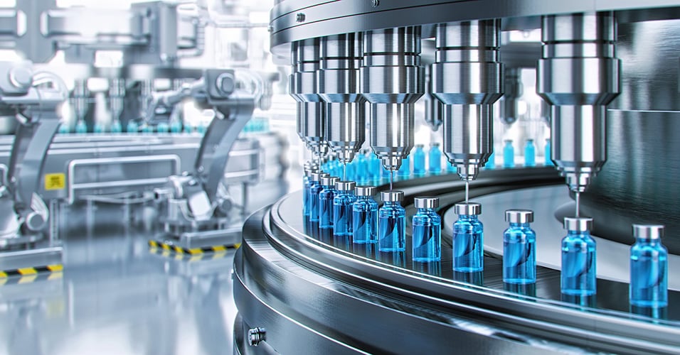 Conveyor belt manufacturing medicine vials